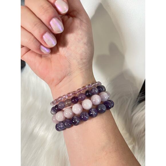 Crystal Bracelet Stack | Amethyst, Faceted Clear Quartz, Kunzite, Dream Amethyst - Picture 1 of 5